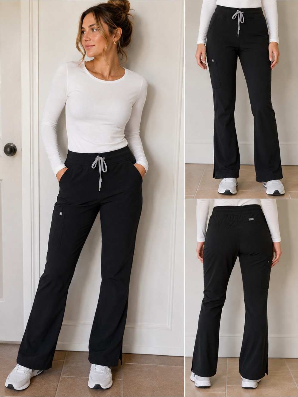 FIGS Technical Collection Black Flare Scrub Pants Size Small